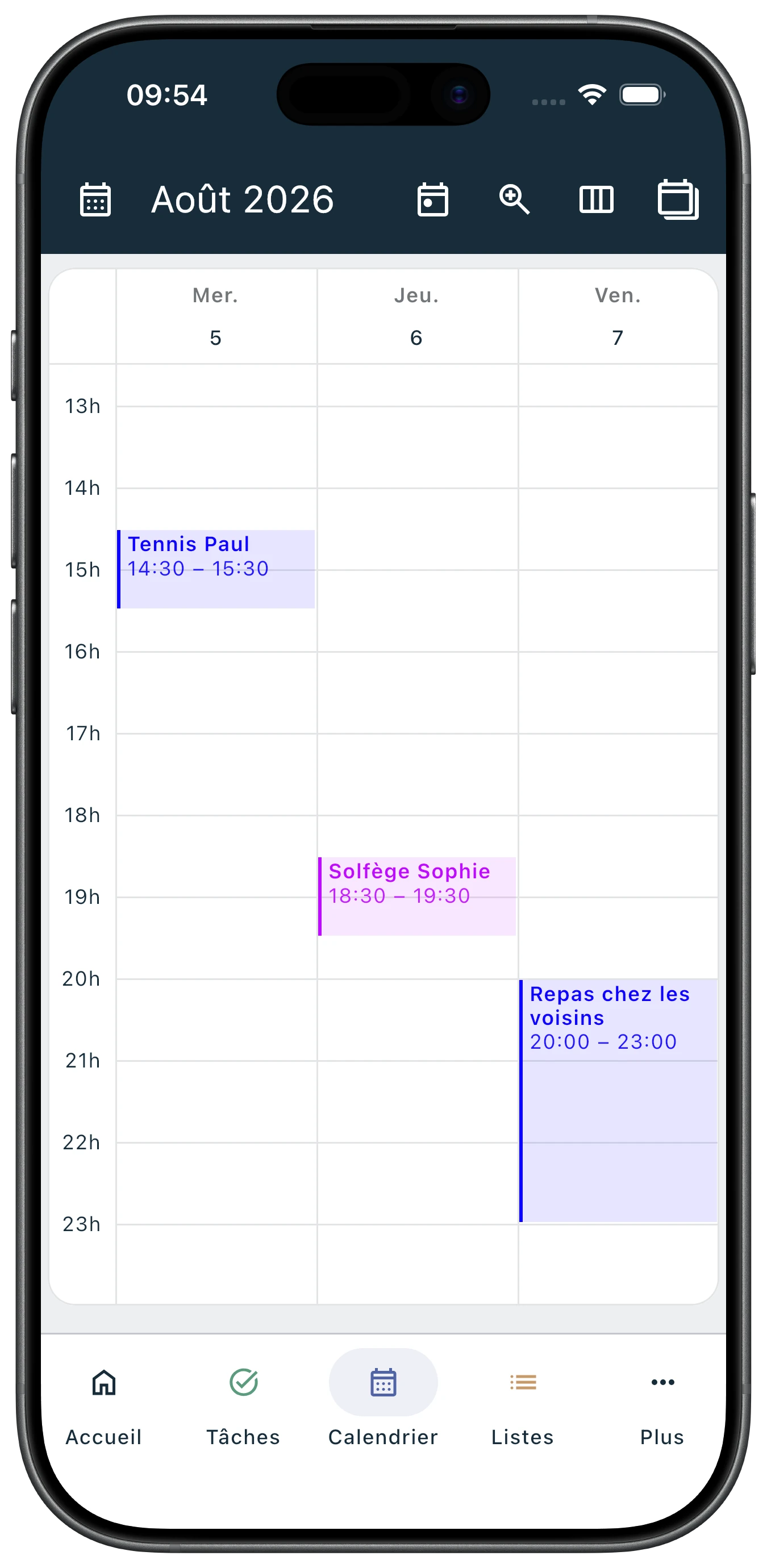 Calendrier familial partagé avec les rendez-vous de la famille dans Xerus