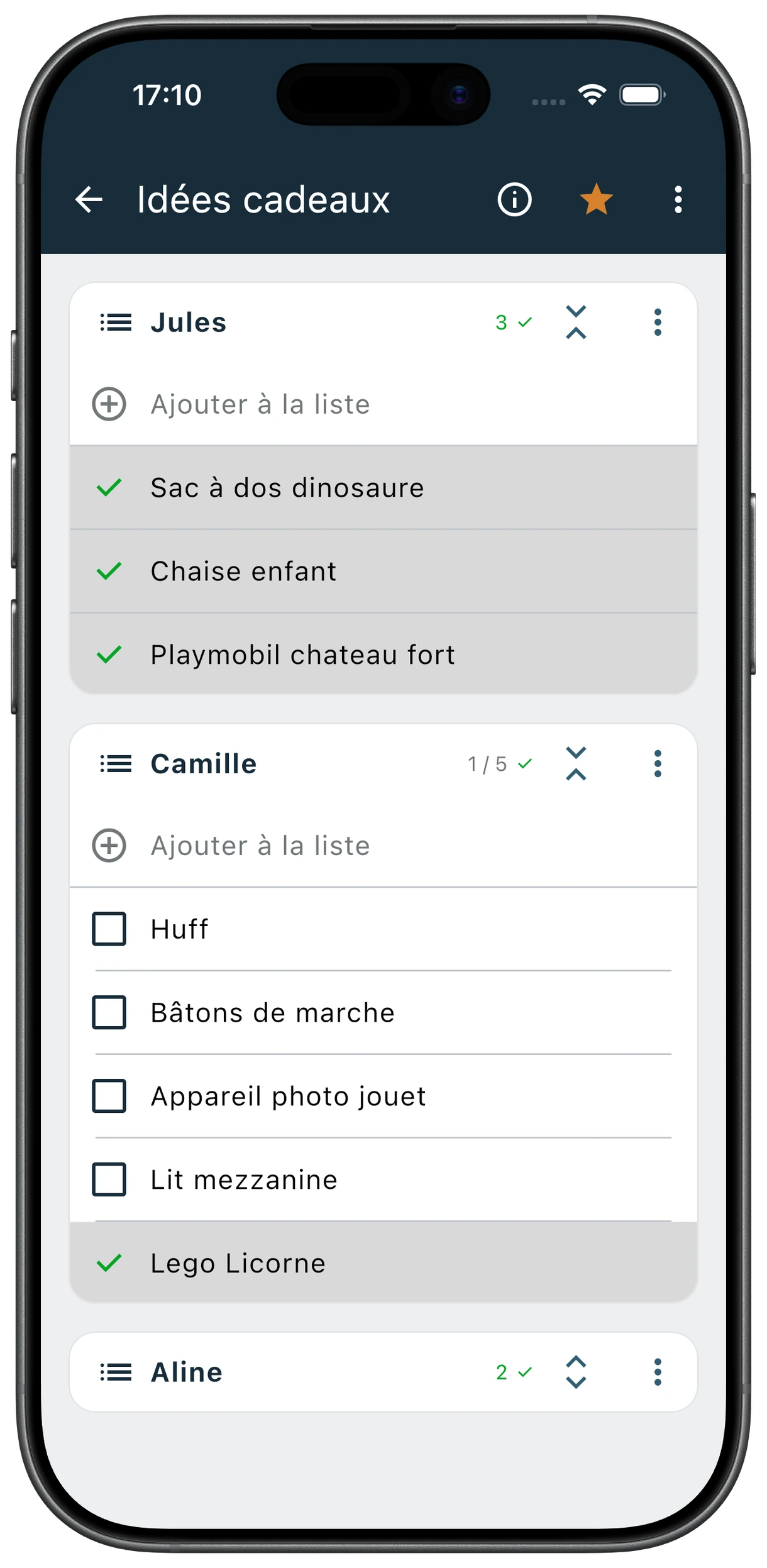 Listes personnalisées (courses, voyages, projets) dans Xerus