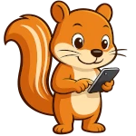 Mascotte Xerus utilisant l'application sur un téléphone